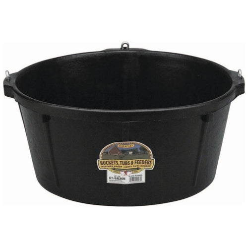 LITTLE GIANT RUBBER FEEDER TUB W/HOOKS (6.5 GAL / BLACK)