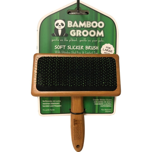 BAMBOO GROOM SOFT SLICKER BRUSH W/SS PINS (LG)