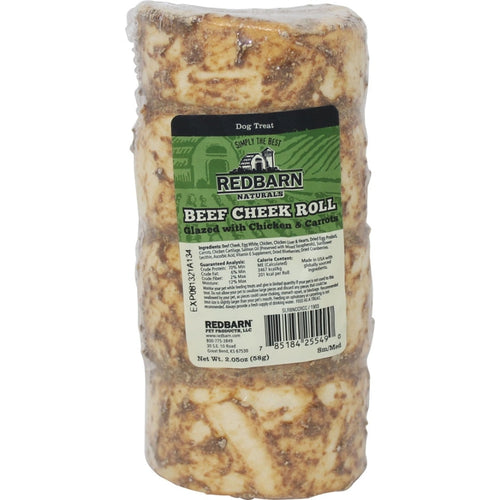 REDBARN NATURALS GLAZED BEEF CHEEK ROLL CHEW (Chicken/Carrot LG)