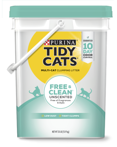 Tidy Cats® Free & Clean® Unscented Clumping Cat Litter (35-lb resealable, recyclable plastic pail)