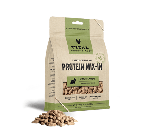Vital Essentials Freeze Dried Raw Protein Mix-In Rabbit Recipe Mini Nibs Topper for Dogs (6 Oz)