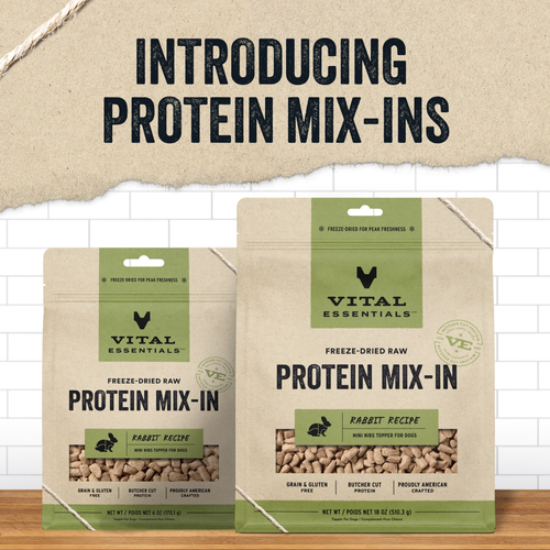Vital Essentials Freeze Dried Raw Protein Mix-In Rabbit Recipe Mini Nibs Topper for Dogs (6 Oz)