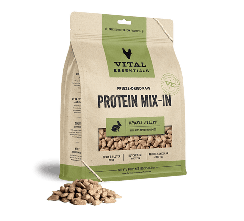Vital Essentials Freeze Dried Raw Protein Mix-In Rabbit Recipe Mini Nibs Topper for Dogs (6 Oz)