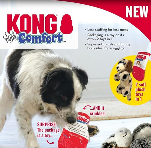 KONG Comfort Pups Low Stuffing Plush Fur and Crinkly Noise with Squeaker (Medium)