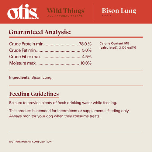 Otis WILD THINGS  Bison Lung  Filets Dog Treats (4 Oz)