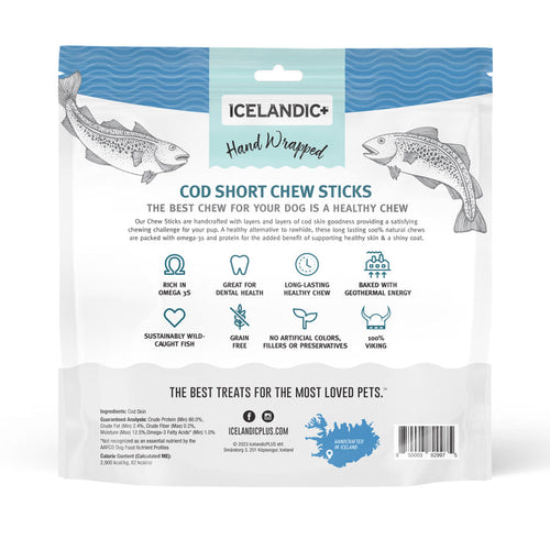 Icelandic+ Hand Wrapped Cod Skin Short Chew Stick Dog Treats (3.4 Oz.)
