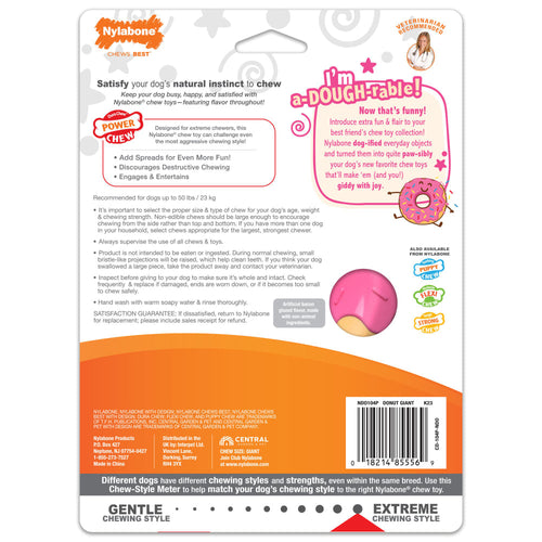 Nylabone Power Chew Donut Dog Toy Bacon Glazed Flavor (Large/Giant - Up to 50 lbs.)