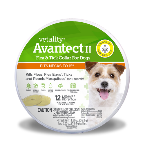Vetality Avantect II Flea and Tick Collar for Dogs (For Necks Up to 15 - 2 ct)