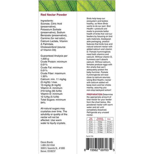 More Birds® Bird Health Natural Red Powder Concentrate Hummingbird Nectar (8 oz)