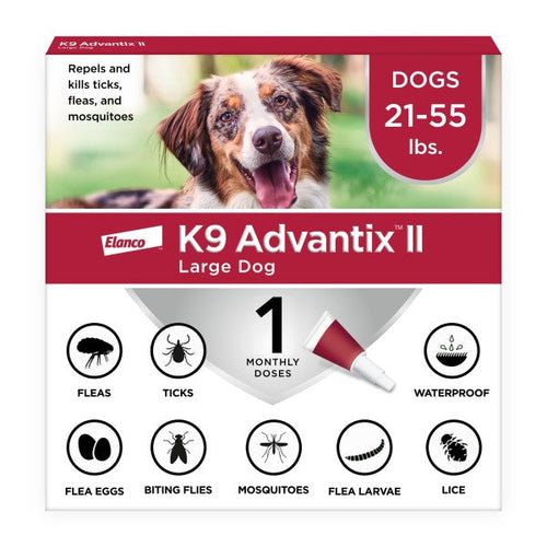 K9 Advantix II Flea, Tick & Mosquito Treatment & Prevention for Large Dogs (Dogs 21 - 55 lbs. | 1-Mo Supply)
