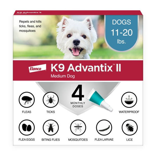 K9 Advantix II Flea, Tick & Mosquito Treatment & Prevention for Medium Dogs (Dogs 11-20 lbs. | 4-Mo Supply)
