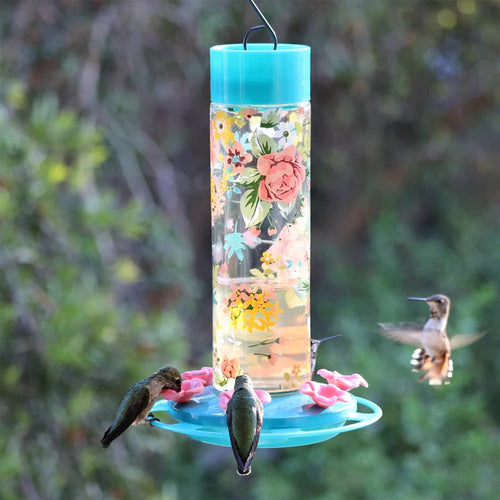 Nature's Way Bird Products Charming Peony Decorative Glass Hummingbird Feeder (20 oz)