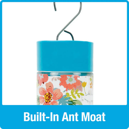 Nature's Way Bird Products Charming Peony Decorative Glass Hummingbird Feeder (20 oz)