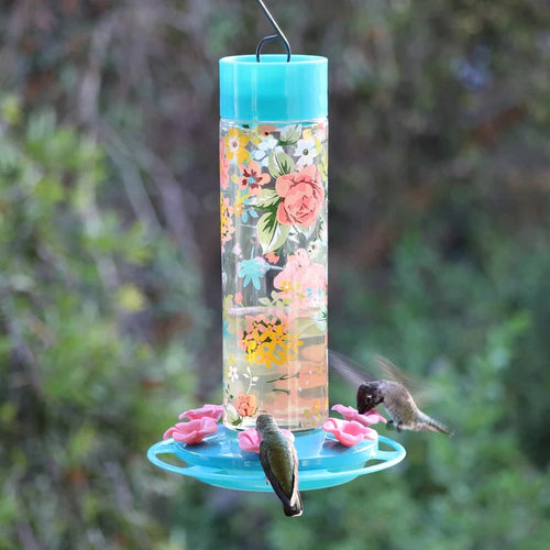 Nature's Way Bird Products Charming Peony Decorative Glass Hummingbird Feeder (20 oz)