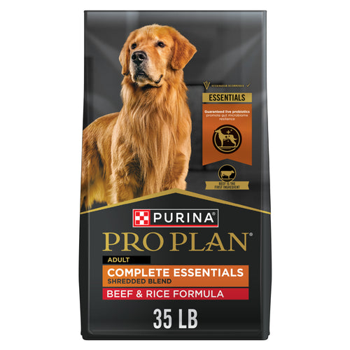 Purina Pro Plan Adult Complete Essentials Shredded Blend Beef & Rice with Probiotics Dry Dog Food (35-lb)